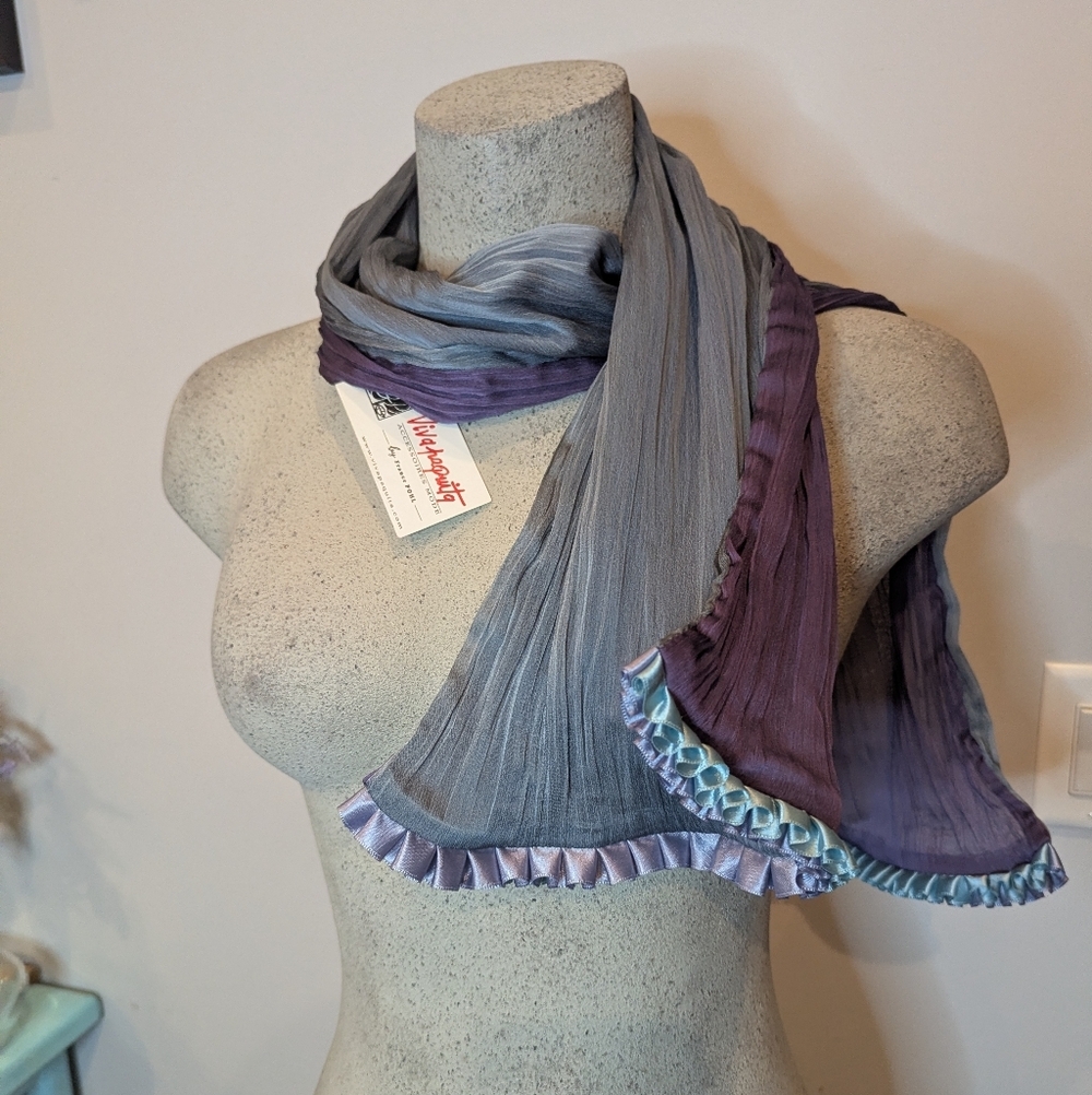 New Artisan Scarf From France, mermaid inspired scarf, Tuxedo Ruffle Scarf